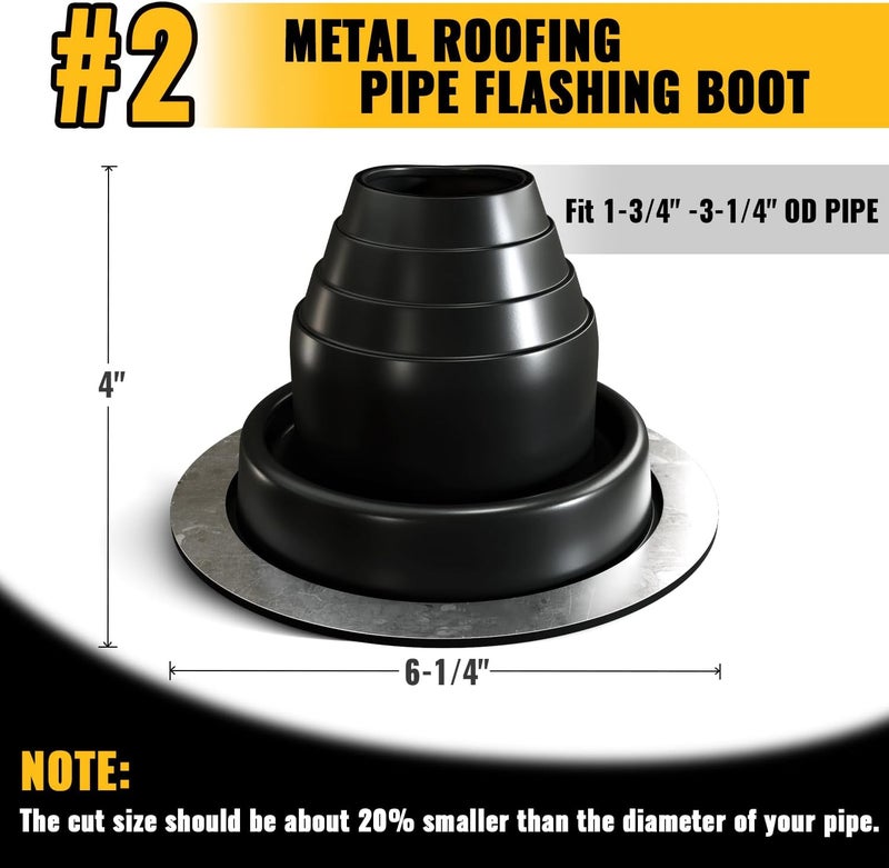 VIVIDA #2 EPDM Metal Roof Pipe Flashing Boot, Flexible Roof Jack Flashing Boot for Pipe OD 1-3/4" to 3-1/4", Screws & Hex Socket Included, Black, 1 Pack - Image 4